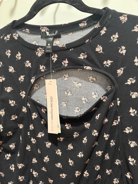 Aqua Black Dress with Pale Pink Floral Cutout - Picture 4 of 7